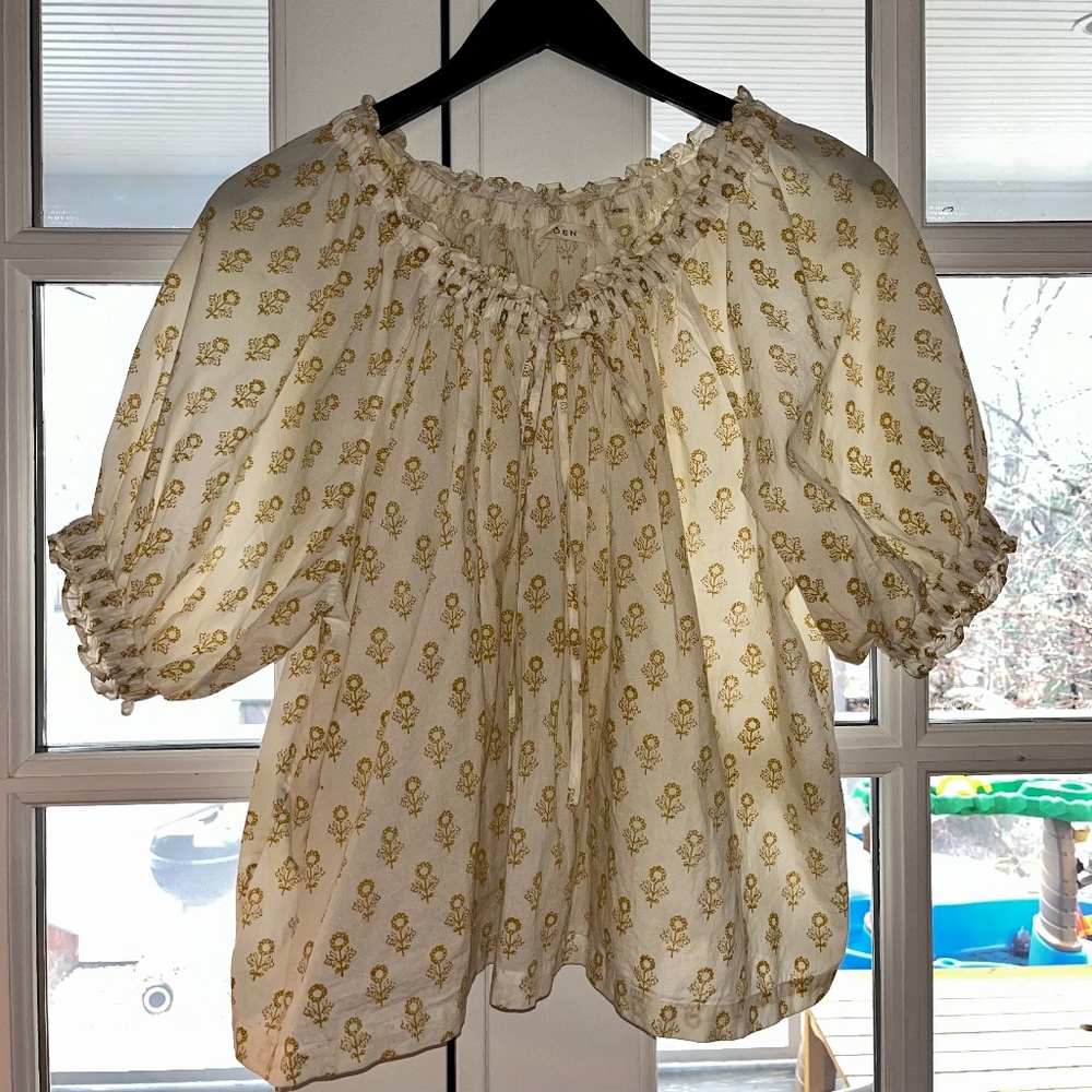 Doen Cream and Gold Floral Blouse